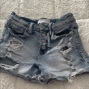 Vervet distressed denim jean shorts. Soft denim with stretch for comfort.